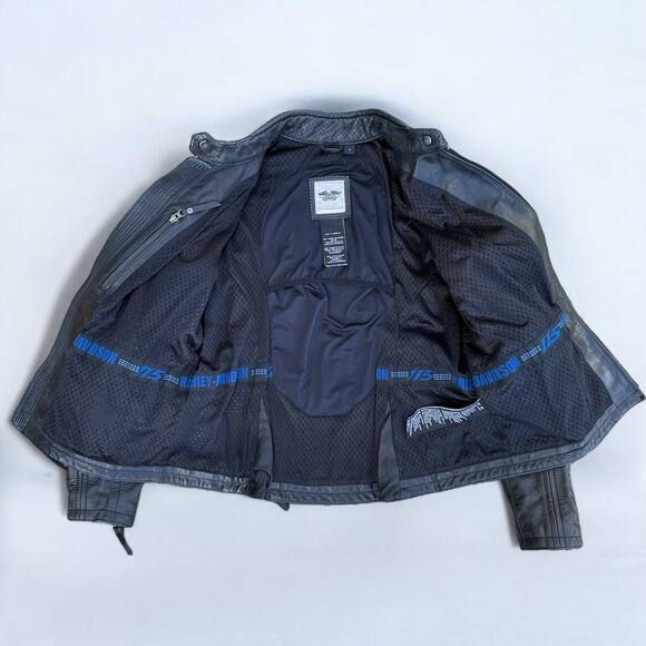 Harley Davidson 115th Anniversary Black Leather Buffalo Hide Women Jacket Large - Picture 5 of 11